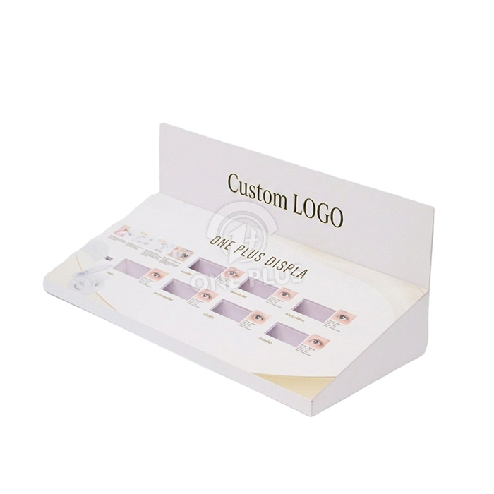 Custom Slanted PVC Countertop Eyelash Display Stand with Die-Cut Slots | Premium False Lash & Cosmetic Retail Merchandiser SKU-202605251443-LASH