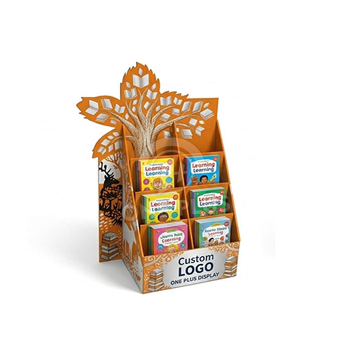 PDQ de mostrador de cartón creativo en forma de árbol de 3 niveles para libros infantiles | Exhibidor minorista educativo SKU-202605131649-TREE