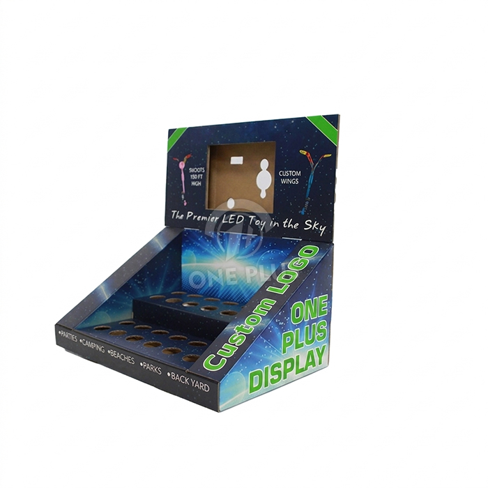 Custom Tiered Cardboard Countertop Display for LED Flying Toys & Novelties | Impulse POS Merchandiser SKU-202606111401-TOY