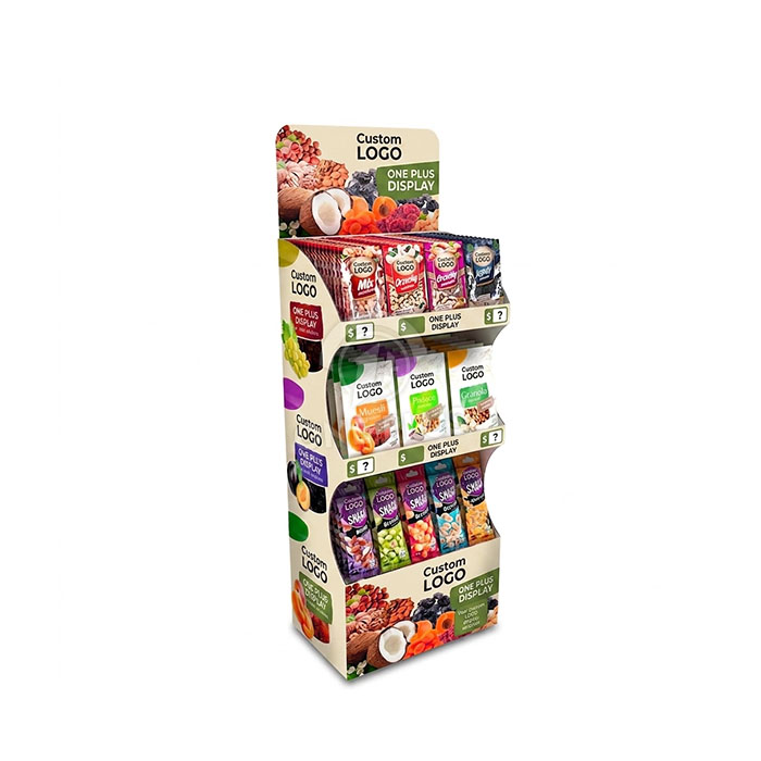 Op maat gemaakte gelaagde kartonnen displaystandaard voor snacks | Hoge impact vloerstaande retail merchandiser SKU-202606151408-SNACK