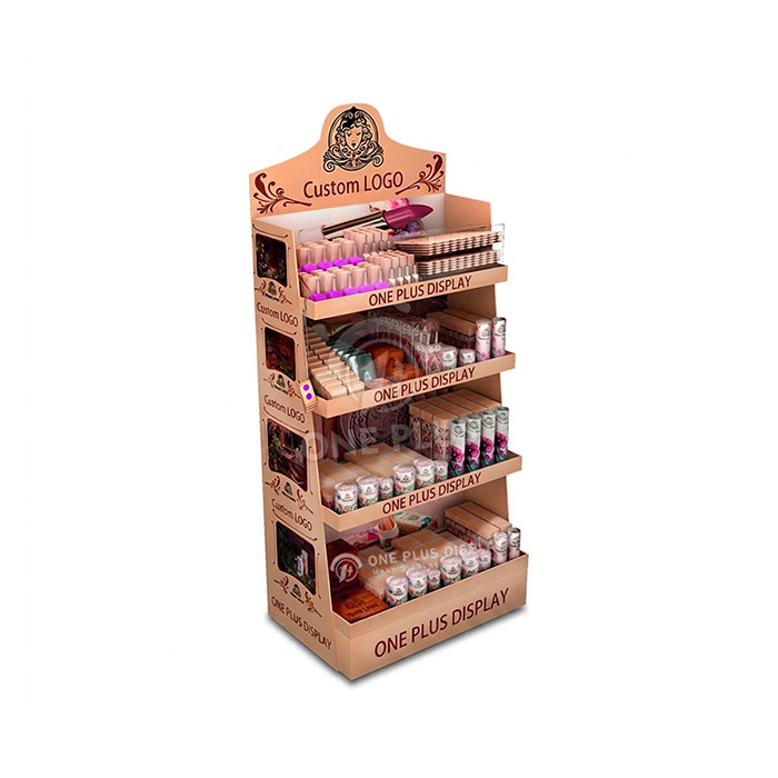 Custom Cardboard Display Stand for Cosmetics | 4-Tier Slanted Retail Merchandiser SKU-202606181408-COSMETIC
