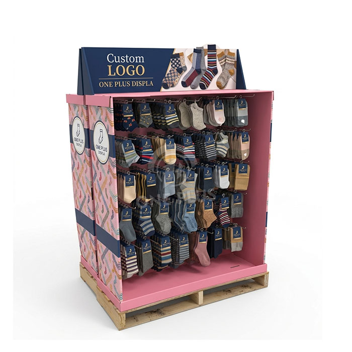 Custom Cardboard Display Stand for Socks | Retail Sock Pallet Merchandiser SKU-202608030931597-SOCK-PALLET