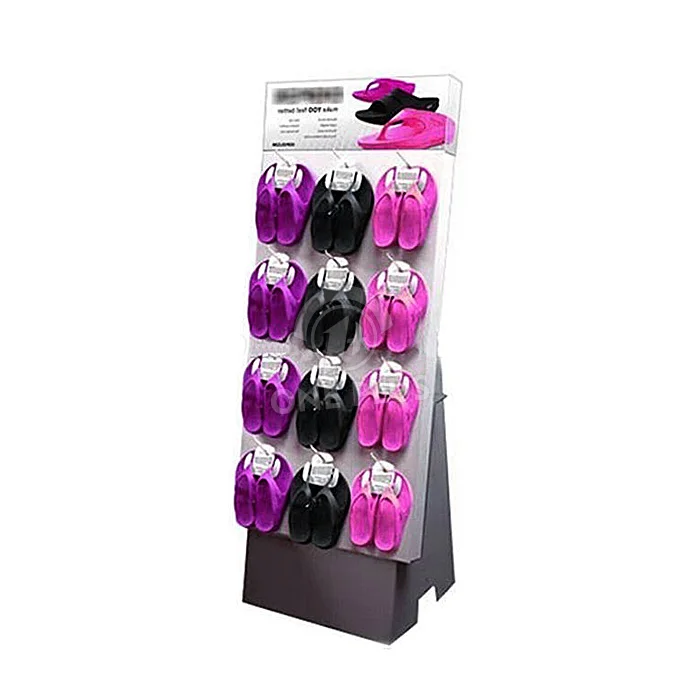 Custom Cardboard Display Floor Stand Slanted 3x4 Hook Rack for Slippers and Footwear