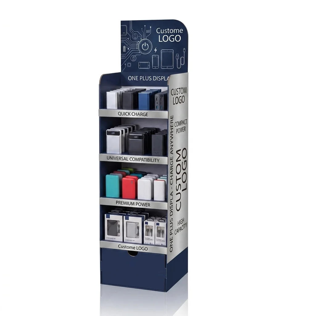 4-Tier Custom Reinforced Cardboard Floor Display for Power Banks