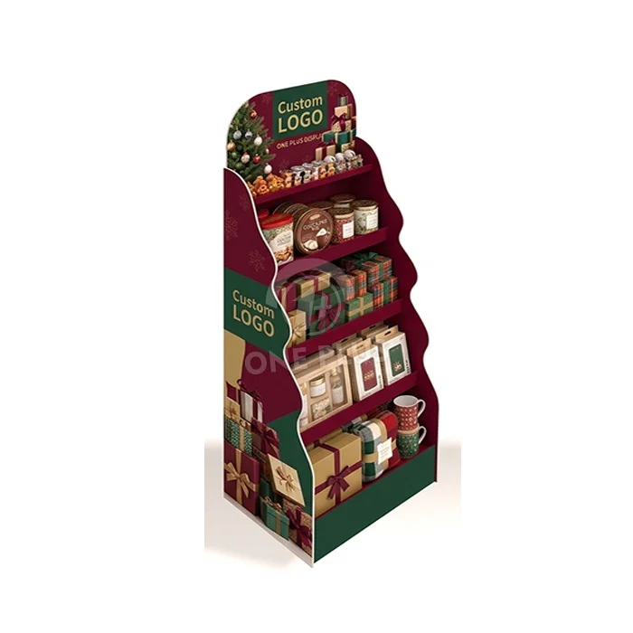 4-Tier Custom Christmas Cardboard Floor Display for Holiday Gifts