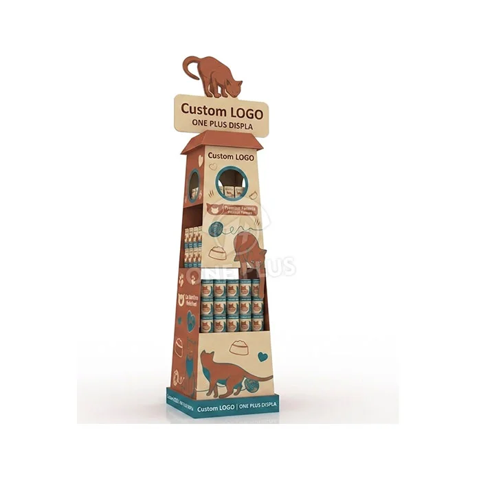 Custom Cardboard Display Stand for Cat Food Tower Retail Merchandiser