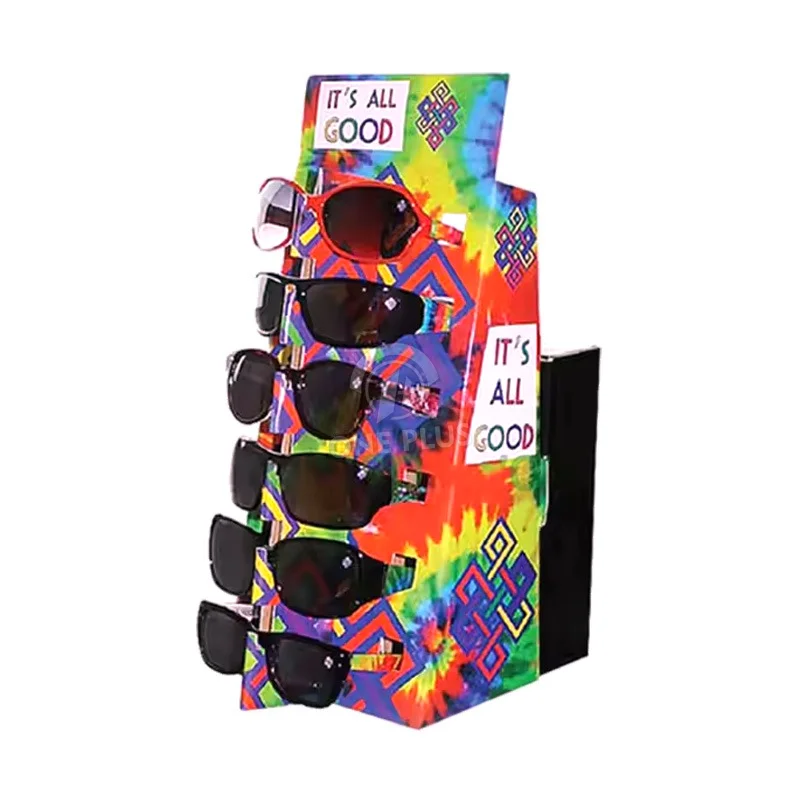 Custom Cardboard Display Stand for Eyewear Sunglasses Vibrant Desktop Retail Merchandiser