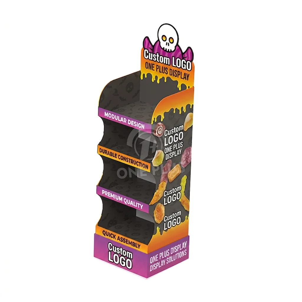 Expositor de cartón, soporte de suelo para caramelos ondulados de 4 niveles, edición de Halloween