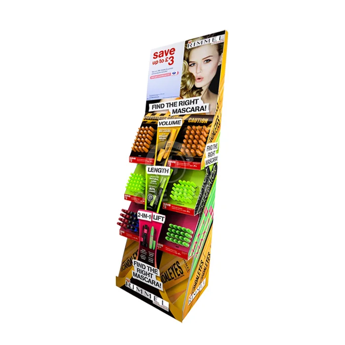 Custom Cardboard Display 3-Tier Slanted Floor Display with Die-Cut Cosmetic Slots