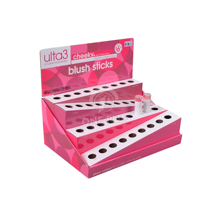 Custom Cardboard Display Staggered Counter Display PDQ Tray for Cosmetics Pink