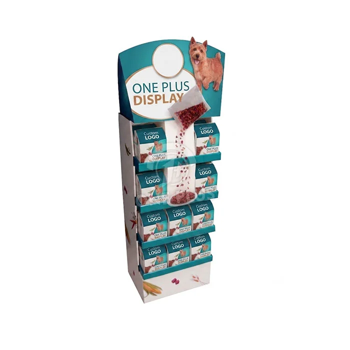 Custom Cardboard Display Stand for Pet Food Dog Treats 4-Tier Retail Merchandiser