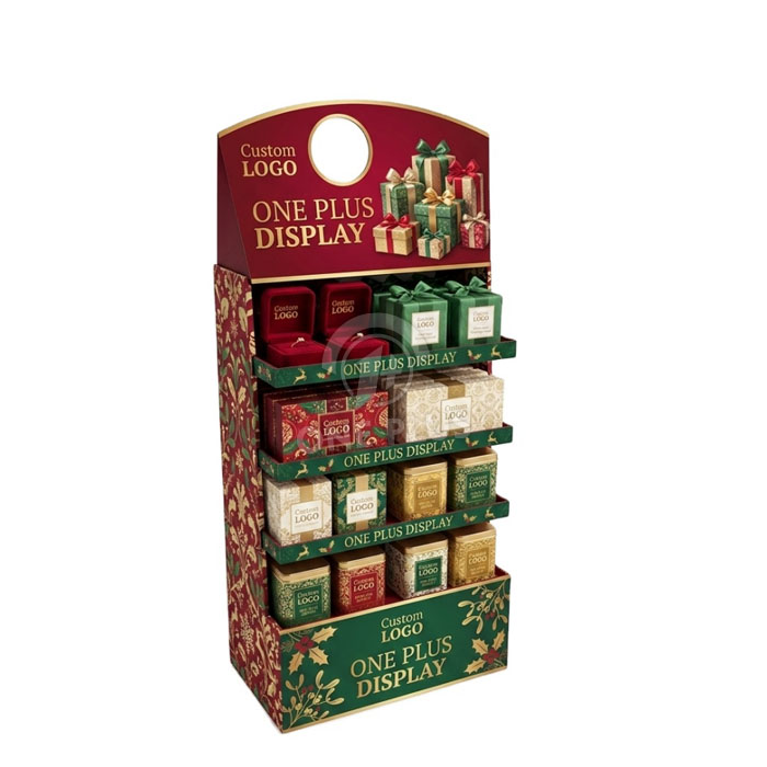 Custom Cardboard Display Stand for Gifts & Holiday Boxes | Retail Floor Merchandiser SKU-202609070014285