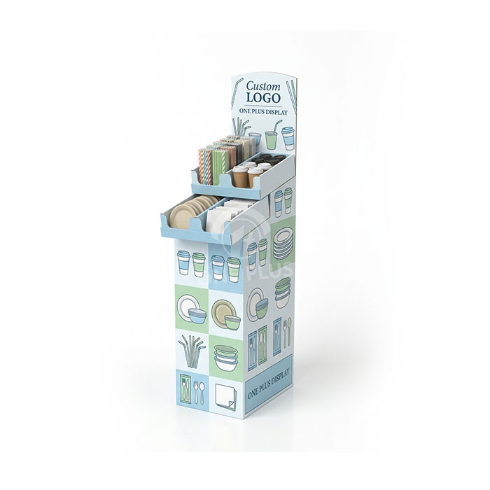 Custom Cardboard Display Stand for Disposable Cups, Straws & Tableware | Retail Floor Merchandiser SKU-202609081258832