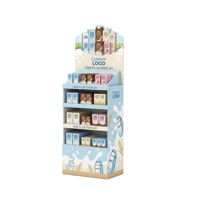 Custom Cardboard Display Stand for Milk Cartons & Dairy Beverages | Retail Floor Merchandiser SKU-202609081412039