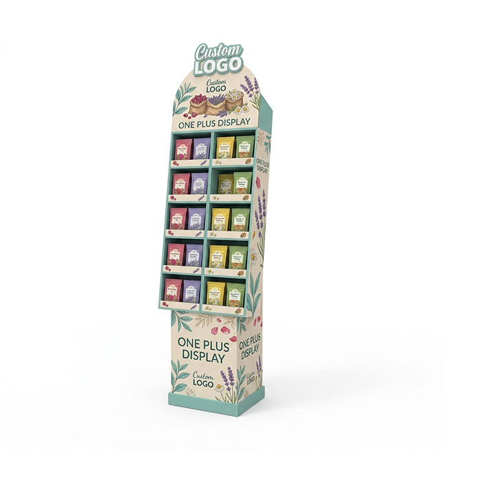 Custom Cardboard Display Stand for Fruit Tea Bags & Herb Sachets | Retail Floor Merchandiser SKU-202609090625506