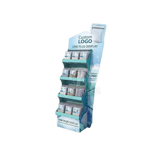 Custom Cardboard Display Stand for Laundry Bags & Household Supplies | Retail Floor Merchandiser SKU-202609142241511
