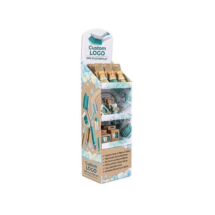 Custom Cardboard Display Stand for Cleaning Brushes & Household Tools | Retail Floor Merchandiser SKU-202609150708316
