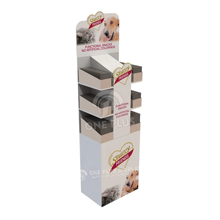 Custom 3-Tier Cardboard Floor Display Stand for Pet Food Heavy-Duty Retail Rack
