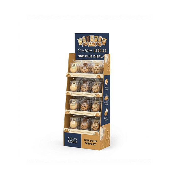 Custom Cardboard Display Stand for Cookies & Packaged Snacks | Retail Floor Merchandiser SKU-202609160547841