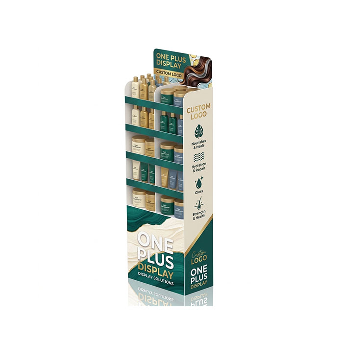 Custom Cardboard Display Stand for Shampoo & Hair Care Bottles | Retail Floor Merchandiser SKU-202609180542559