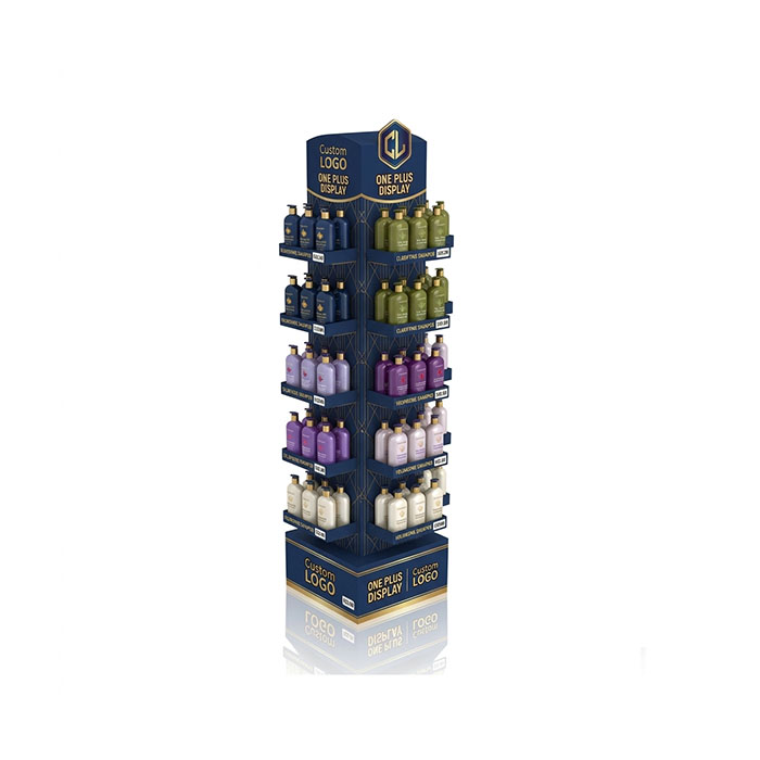 Custom Cardboard Display Stand for Hair Conditioners & Hair Care Bottles | Retail Floor Merchandiser SKU-202609180558832