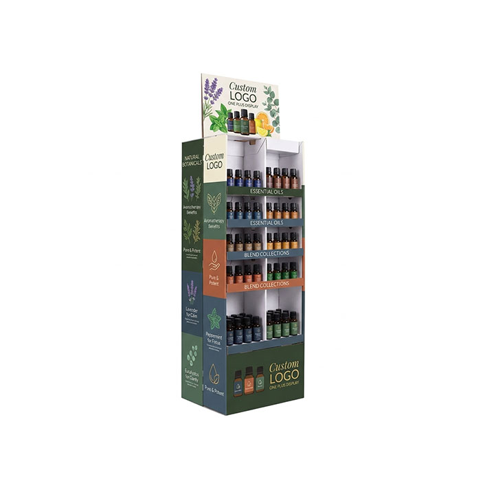 Custom Cardboard Display Stand for Essential Oils & Aromatherapy Bottles | Retail Floor Merchandiser SKU-202609180615754