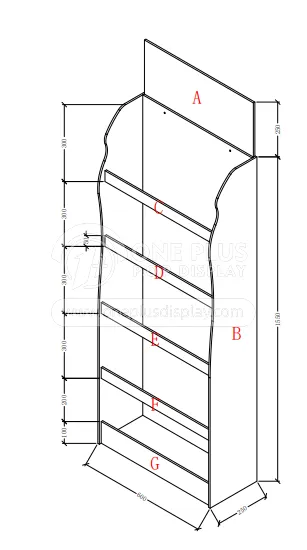 Customer-provided technical drawing for a custom 600 mm wide PVC electronics floor display stand